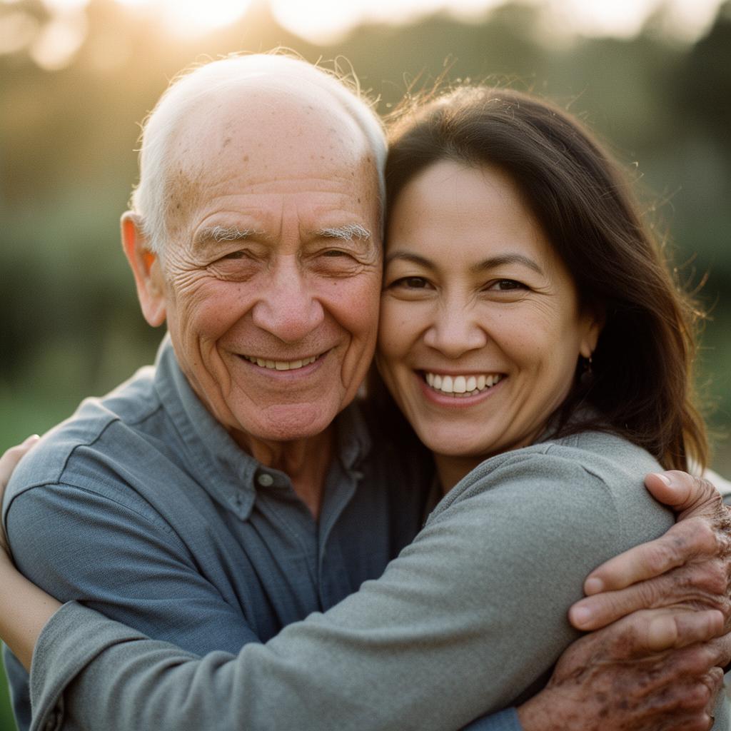 Grandfather and daughter sharing a tender moment